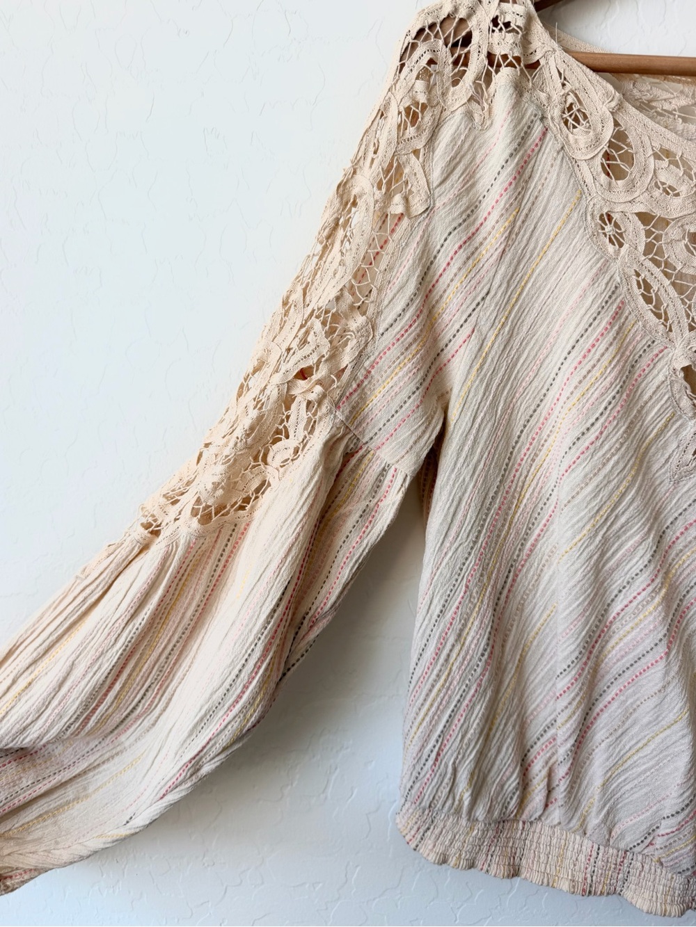Free People Cream Crochet-Trim Striped Top - Picture 3 of 6